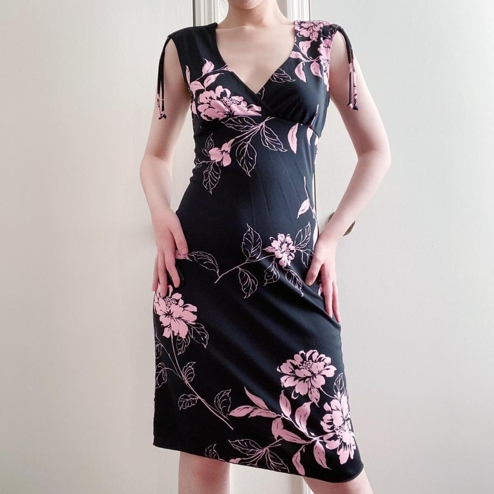 Vintage Black and Pink Midi Dress